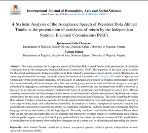 A Stylistic Analysis of the Acceptance Speech of President Bola Ahmed