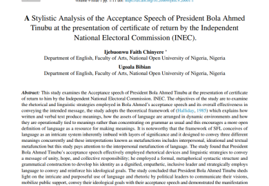 A Stylistic Analysis of the Acceptance Speech of President Bola Ahmed