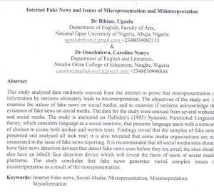 Internet Fake News and Issues of Misrepresentation and Misinterpretation