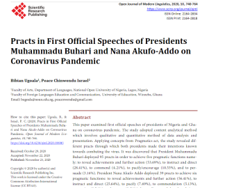 Practs in First Official Speeches of Presidents Muhammadu Buhari and Nana Akufo-Addo on Coronavirus Pandemic